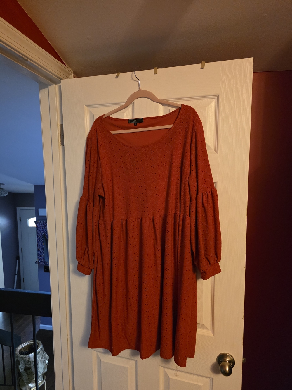 Vibe Rust Eyelet Midi Babydoll Dress